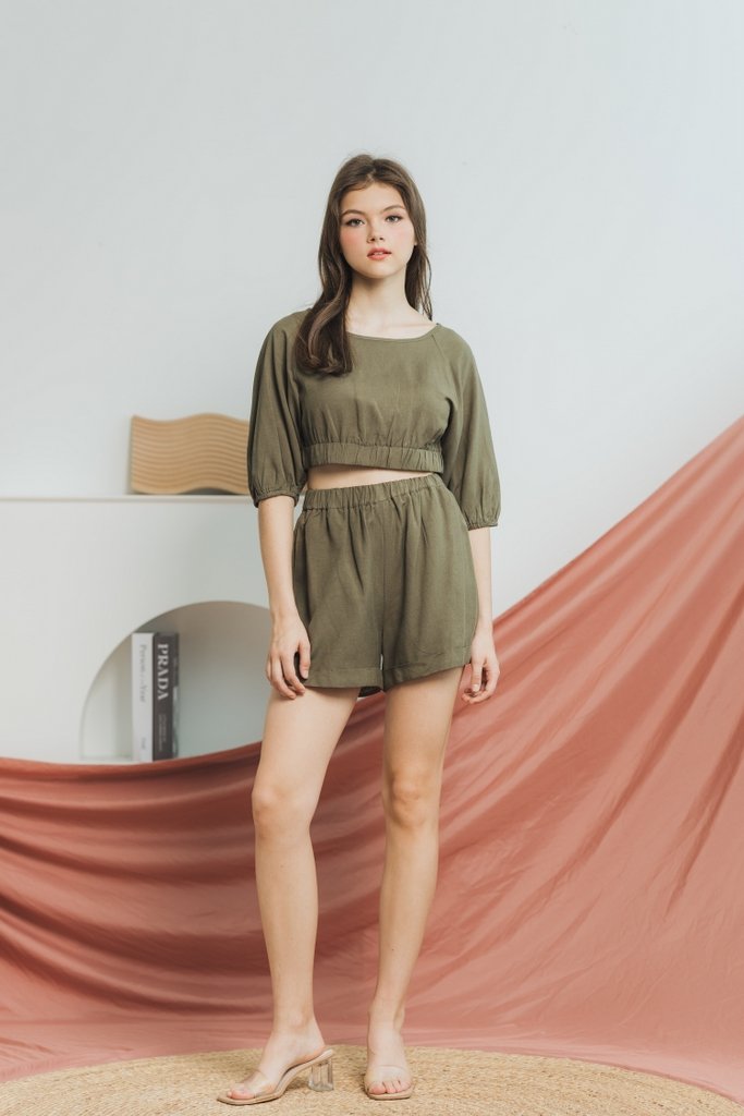 Kylie Cotton Elastic Crop Top in Olive