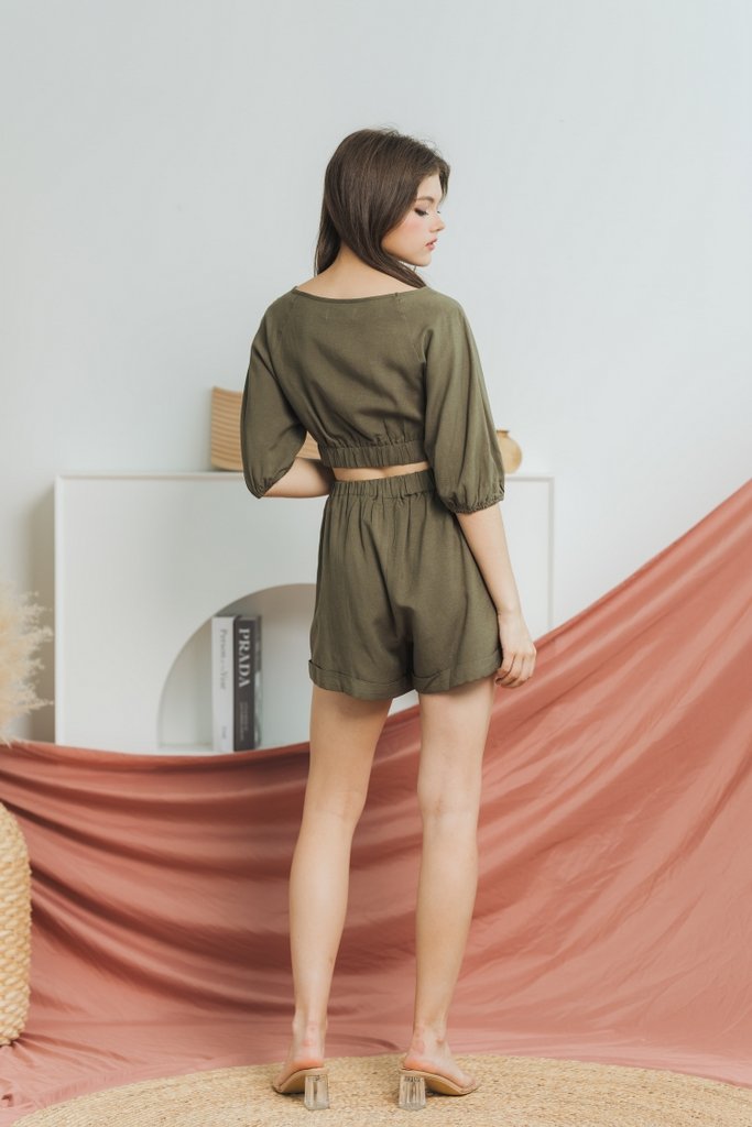 Kylie Cotton Elastic Crop Top in Olive