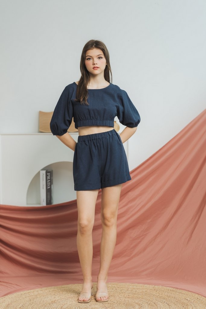Miley Elastic Cotton Shorts in Navy (XS)