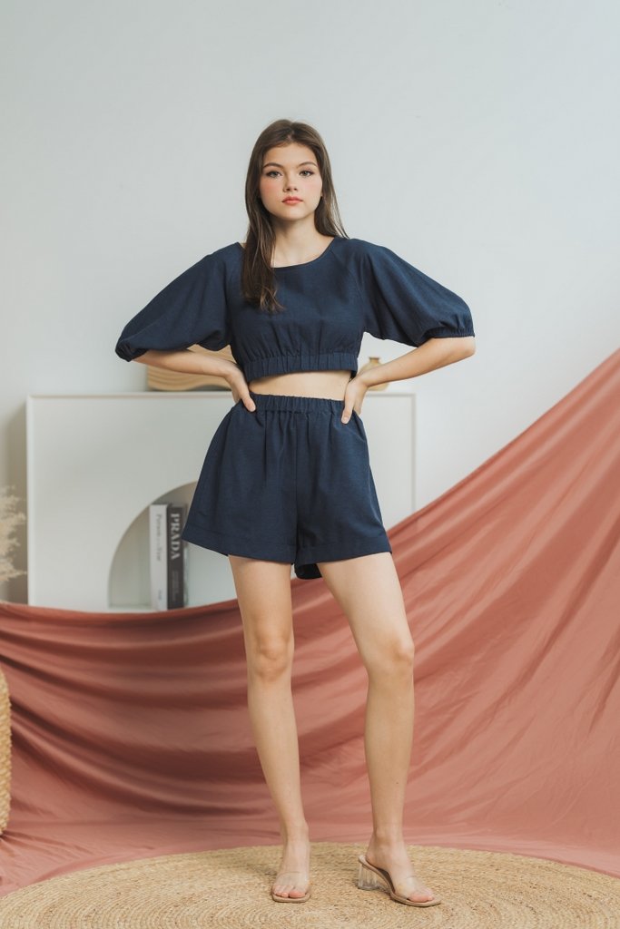 Miley Elastic Cotton Shorts in Navy (XS)