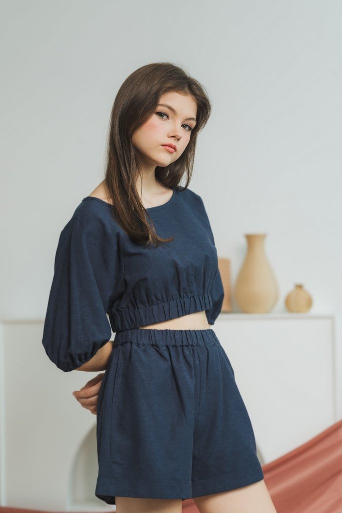 Miley Elastic Cotton Shorts in Navy (XS)