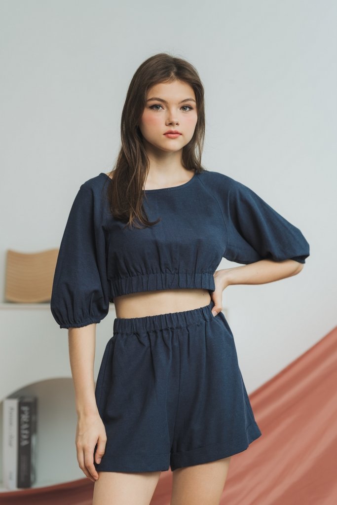 Miley Elastic Cotton Shorts in Navy (XS)