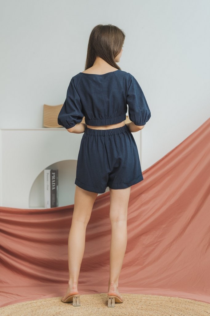 Miley Elastic Cotton Shorts in Navy (XS)