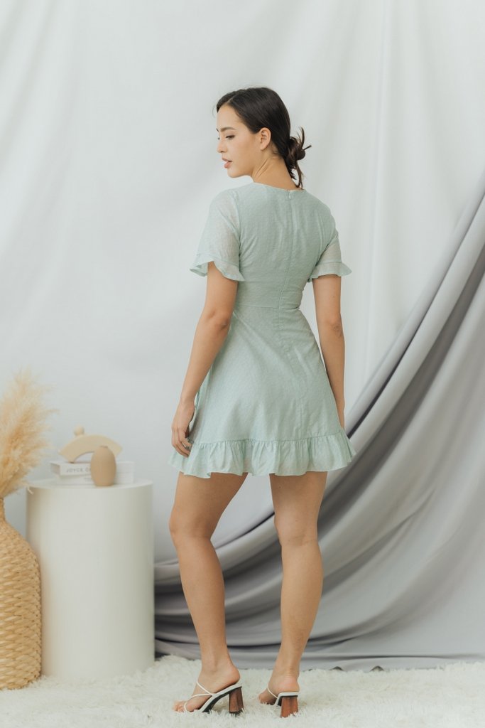 Jessica Textured Signature Ruffles Dress in Sage (XS)