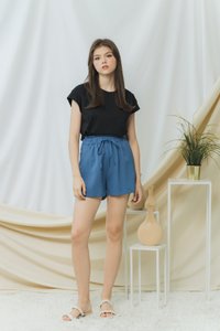 Cindy Textured Ribbon High Waisted Short in Blue (XS)
