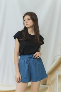 Cindy Textured Ribbon High Waisted Short in Blue (XS)