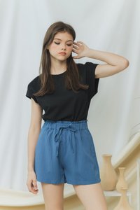 Cindy Textured Ribbon High Waisted Short in Blue (XS)