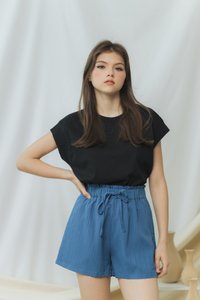 Cindy Textured Ribbon High Waisted Short in Blue (XS)