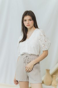 Cindy Textured Ribbon High Waisted Short in Sand