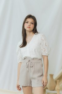 Cindy Textured Ribbon High Waisted Short in Sand
