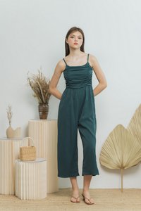 Kaylene Ruched Jumpsuit in Emerald Green (XS)