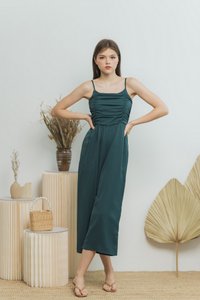 Kaylene Ruched Jumpsuit in Emerald Green (XS)