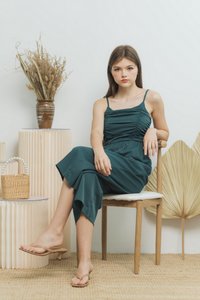 Kaylene Ruched Jumpsuit in Emerald Green (XS)
