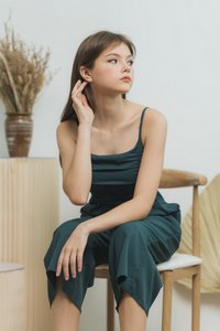Kaylene Ruched Jumpsuit in Emerald Green (XS)