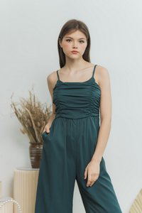 Kaylene Ruched Jumpsuit in Emerald Green (XS)