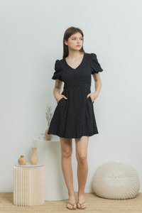 Aileen Polka Dot Dress in Black (XS)