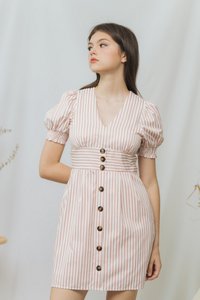 Sarah Striped Button Dress in Pink (XS)
