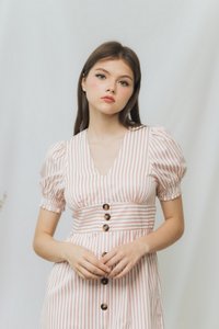 Sarah Striped Button Dress in Pink (XS)