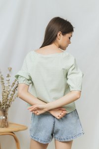 Dorothy Checkered Drawstring Top in Green (XS)