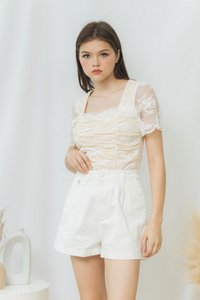 Kody Ruched Floral Laced Top in White