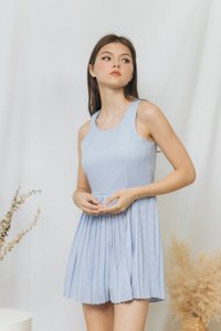 Lavonna Pleated Dress Romper in Baby Blue