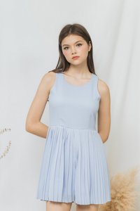 Lavonna Pleated Dress Romper in Baby Blue