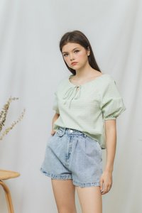Dorothy Checkered Drawstring Top in Green (XS)