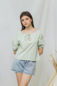 Dorothy Checkered Drawstring Top in Green (XS)