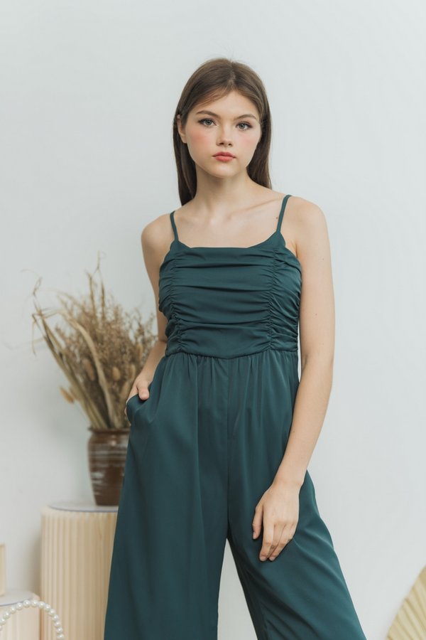 Kaylene Ruched Jumpsuit in Emerald Green (XS)