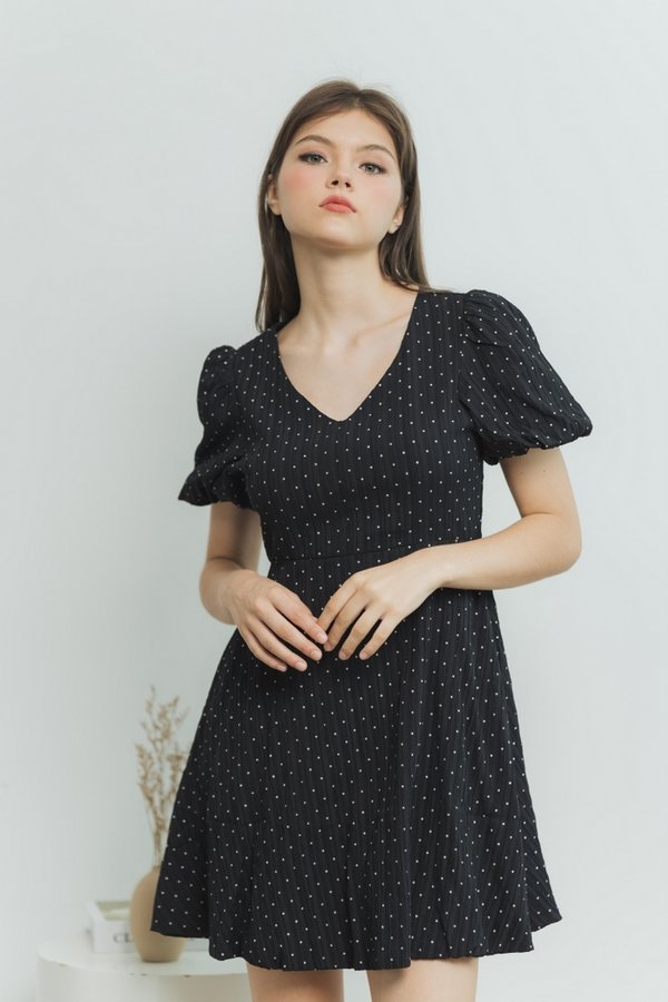 Aileen Polka Dot Dress in Black (XS)