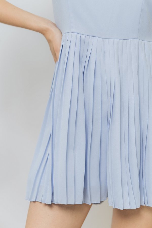 Lavonna Pleated Dress Romper in Baby Blue