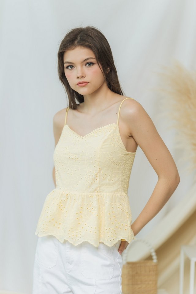 Danielle Eyelet Camisole Top in Daffodil Yellow