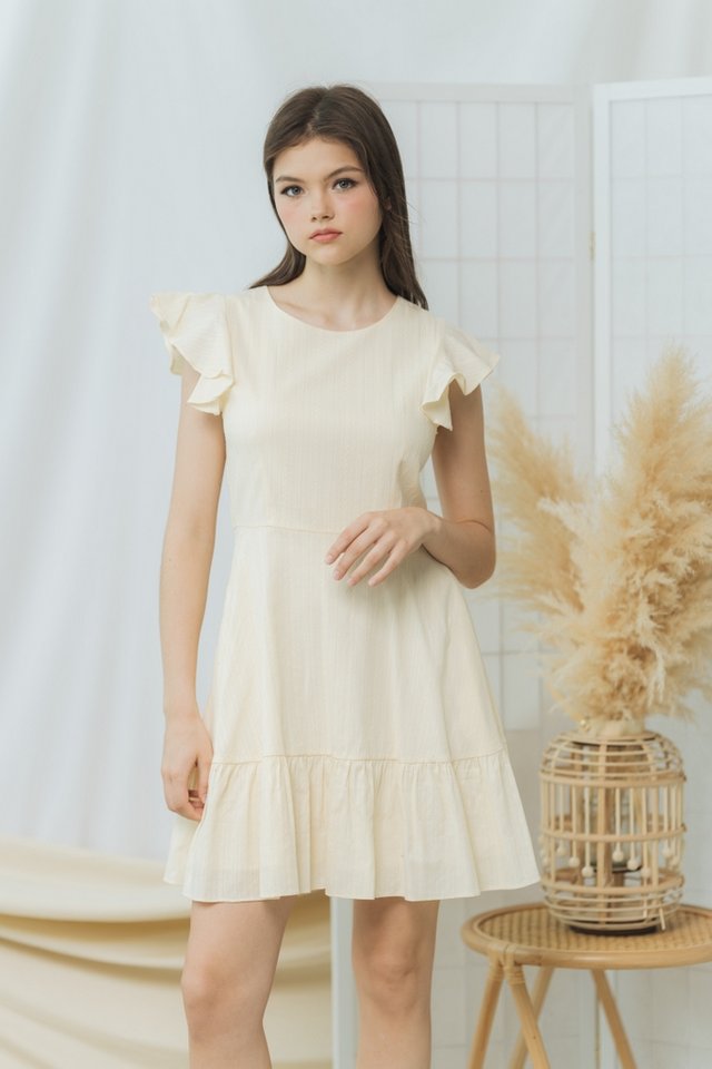 Hannah Flutter Sleeve Dress in Buttercream