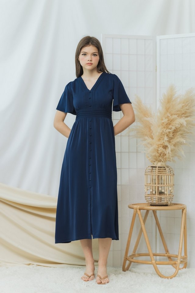 Lily Button Down Maxi Dress in Navy