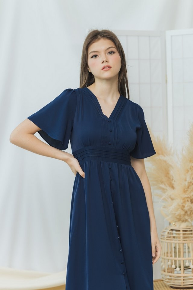 Lily Button Down Maxi Dress in Navy