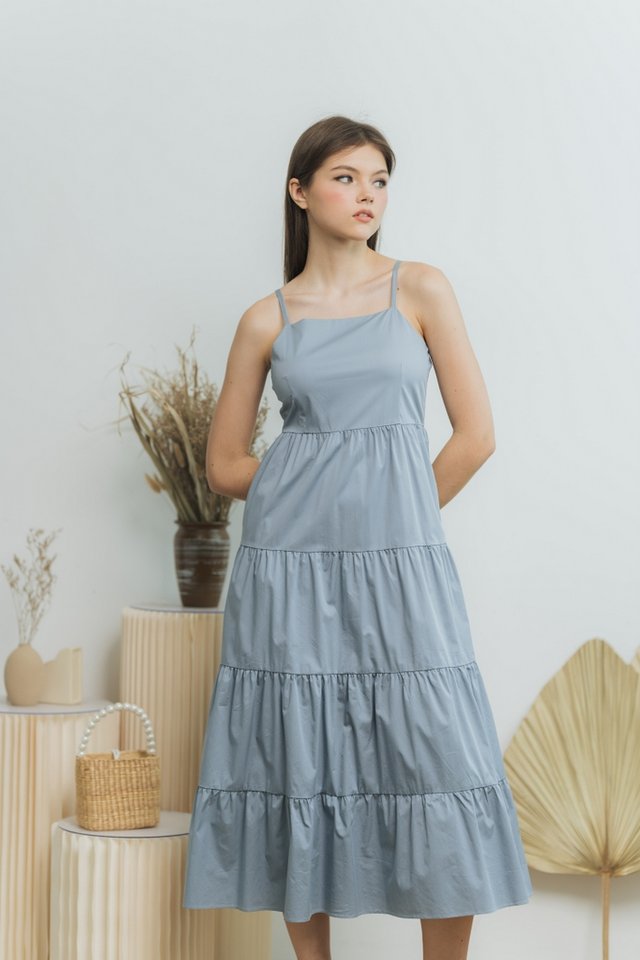 Jess Camisole Tiered Maxi Dress in Blue