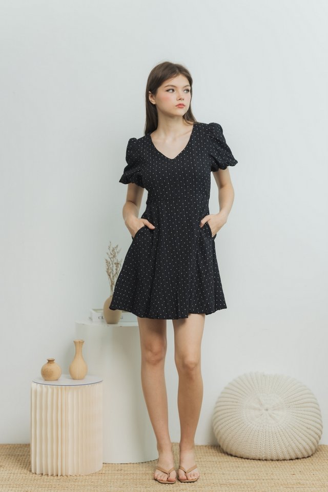 Aileen Polka Dot Dress in Black (XS)