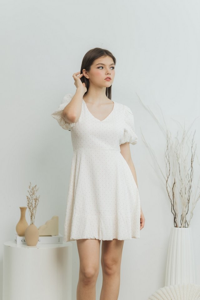 Aileen Polka Dot Dress in White