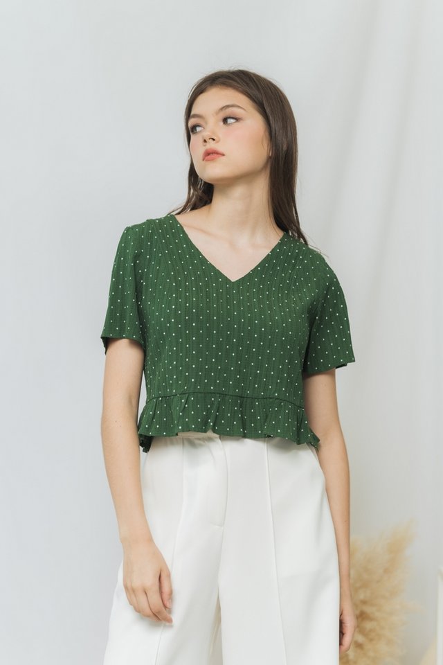 Terrina Polka Dot Textured Top in Forest (XS)