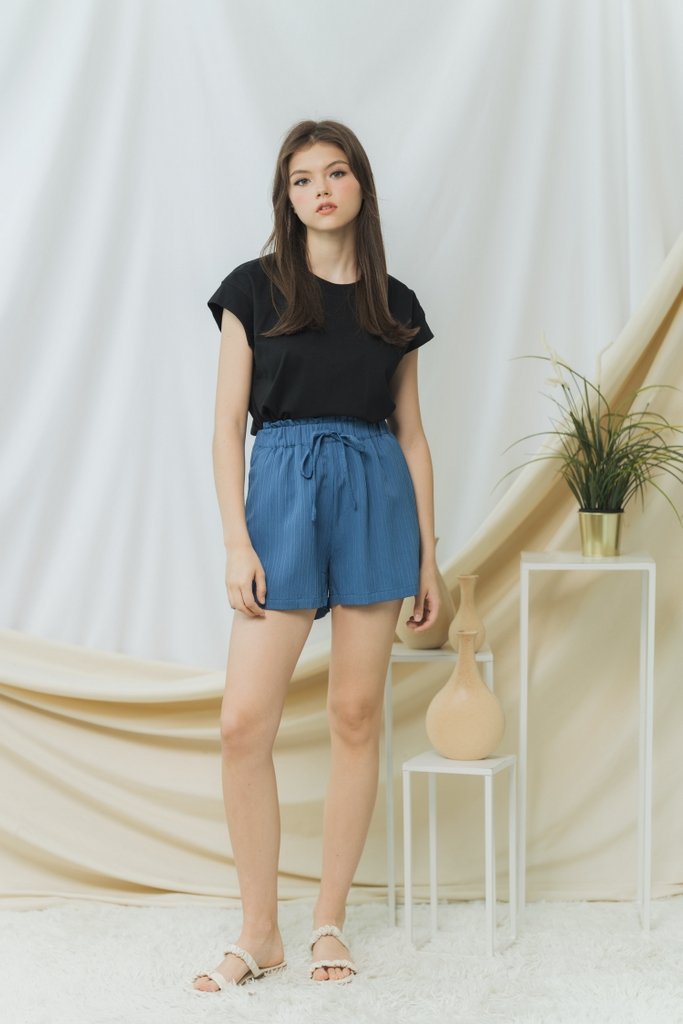 Cindy Textured Ribbon High Waisted Short in Blue (XS)