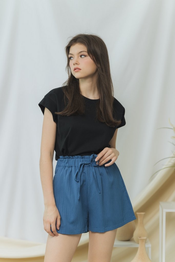 Cindy Textured Ribbon High Waisted Short in Blue (XS)