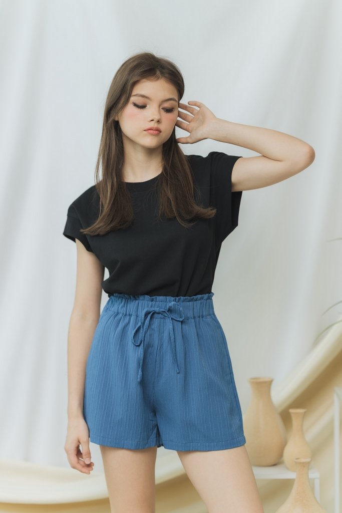 Cindy Textured Ribbon High Waisted Short in Blue (XS)