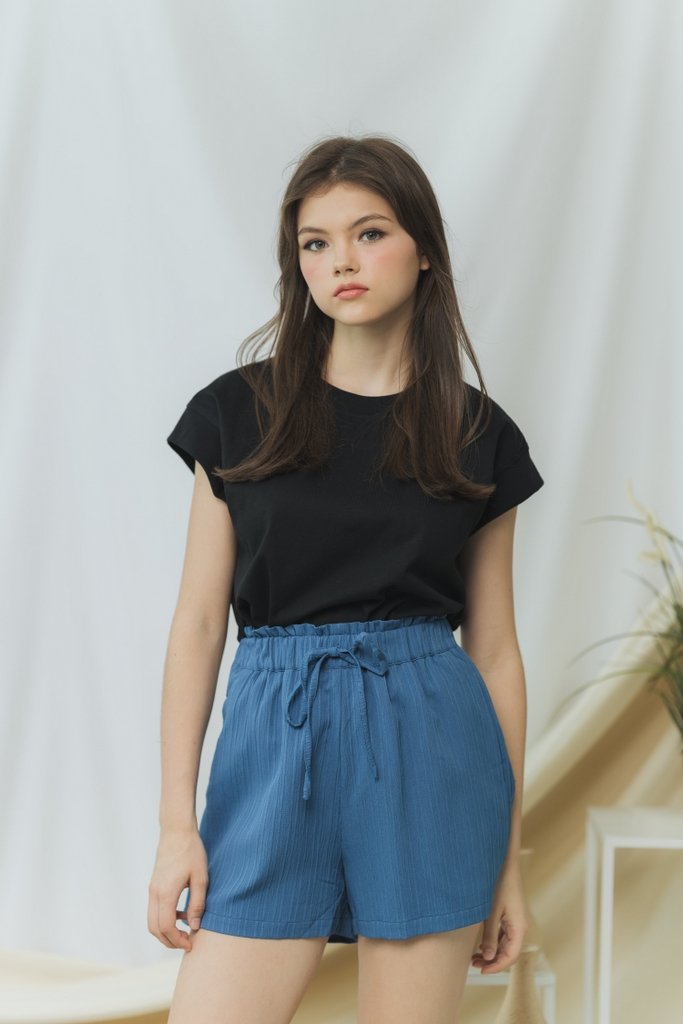 Cindy Textured Ribbon High Waisted Short in Blue (XS)