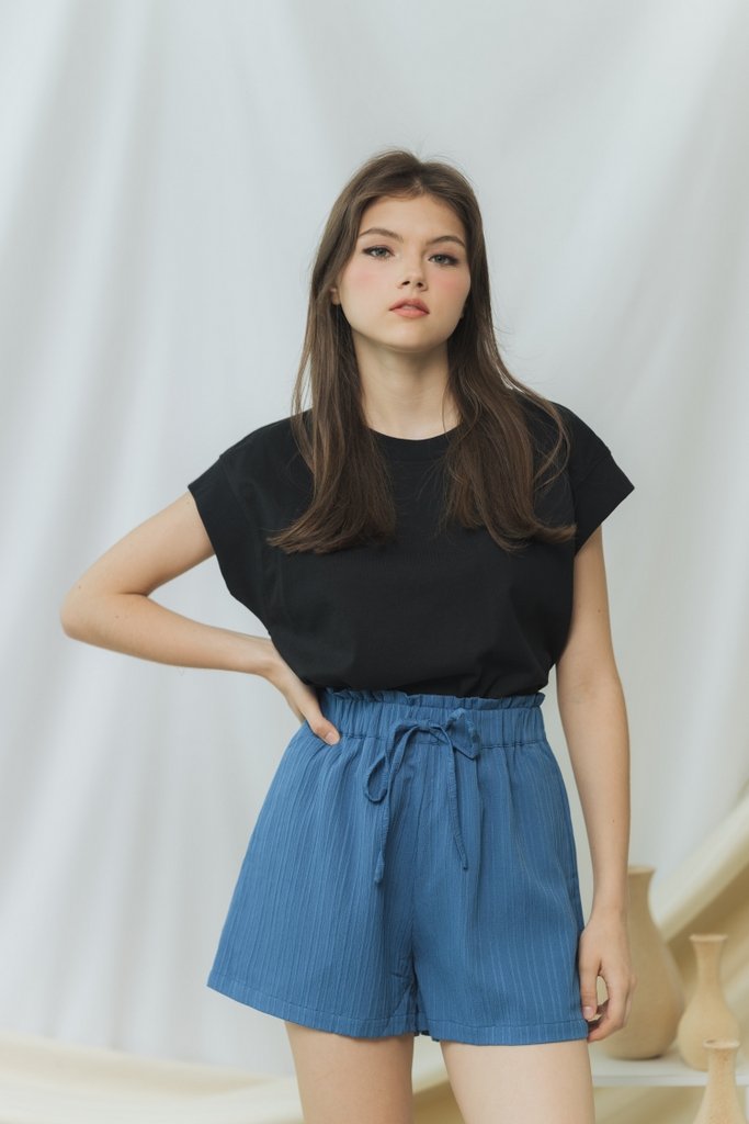 Cindy Textured Ribbon High Waisted Short in Blue (XS)