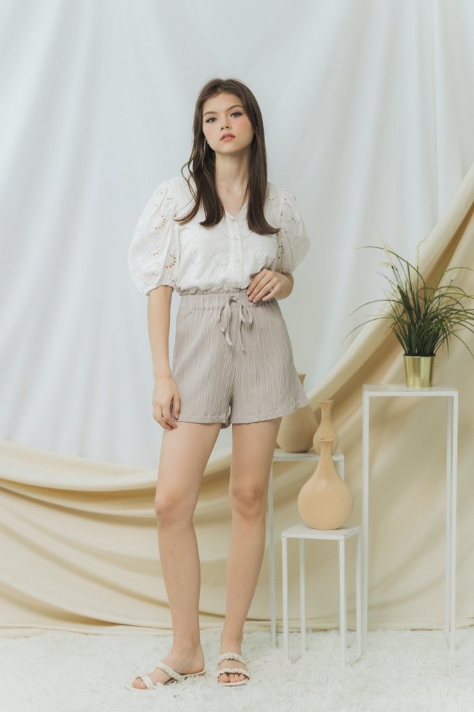 Cindy Textured Ribbon High Waisted Short in Sand