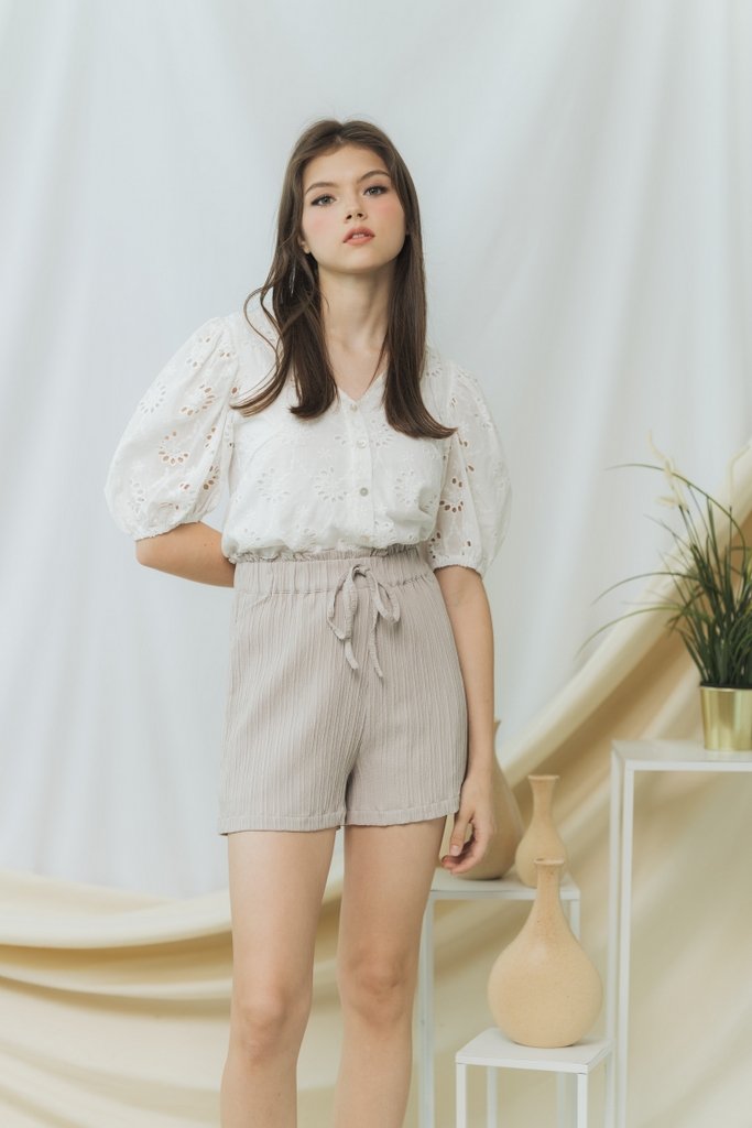 Cindy Textured Ribbon High Waisted Short in Sand
