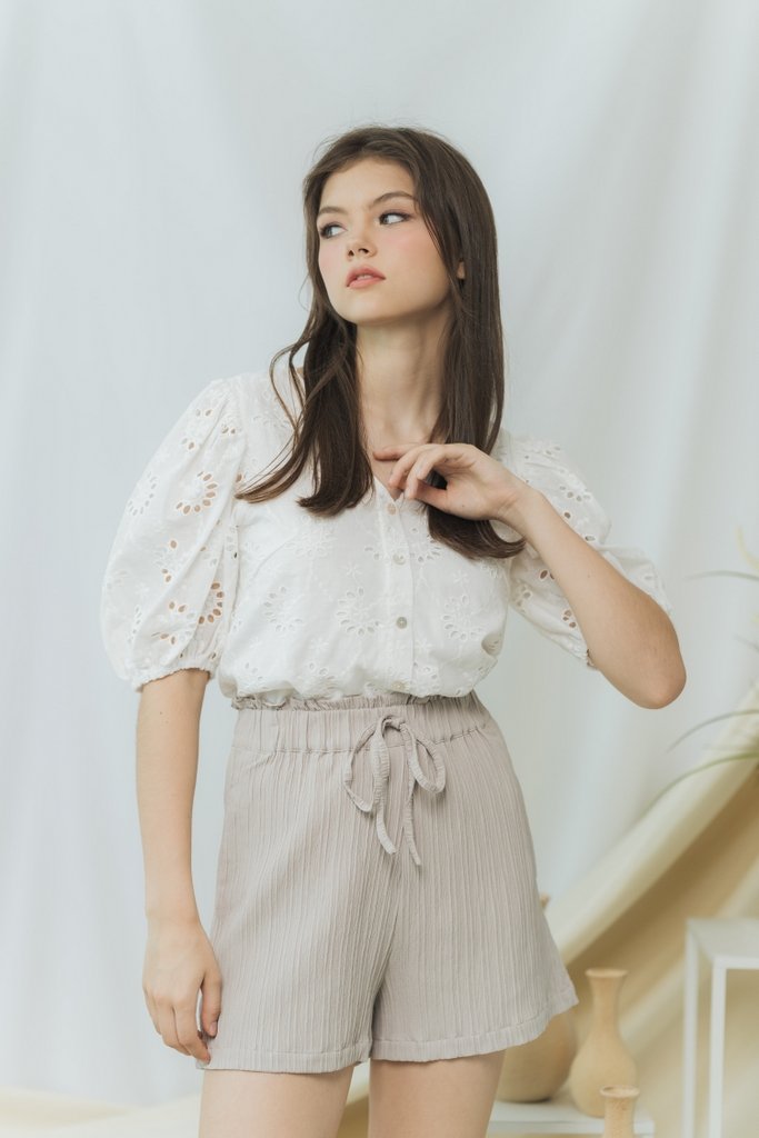 Cindy Textured Ribbon High Waisted Short in Sand