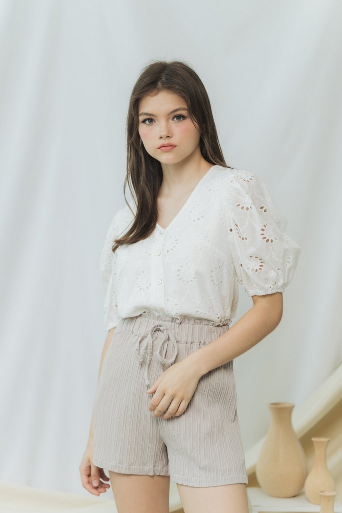 Cindy Textured Ribbon High Waisted Short in Sand