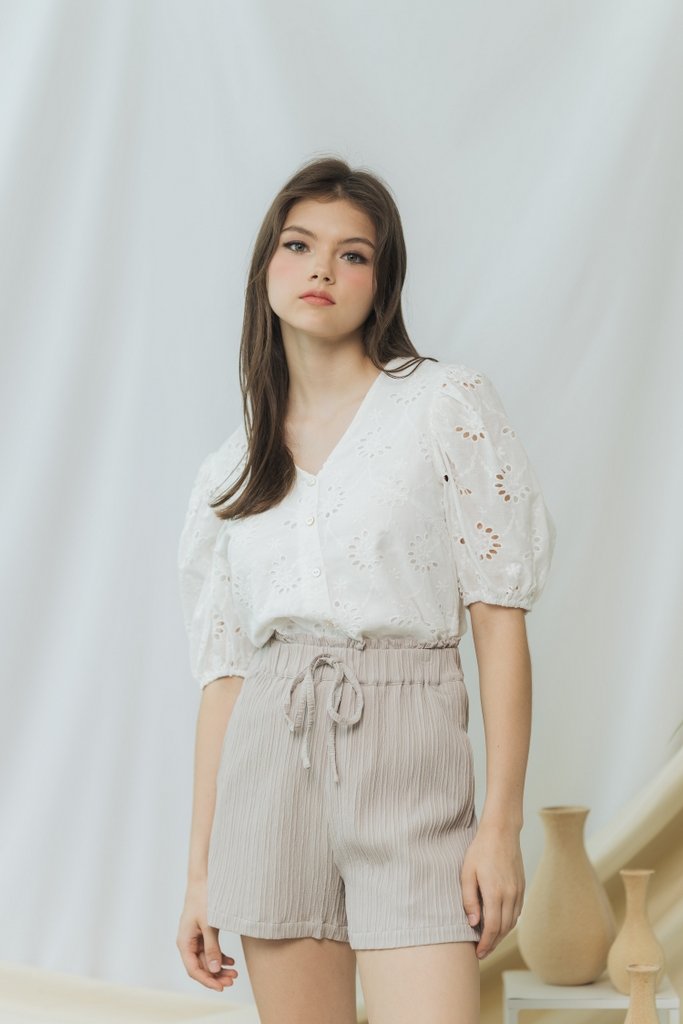 Cindy Textured Ribbon High Waisted Short in Sand