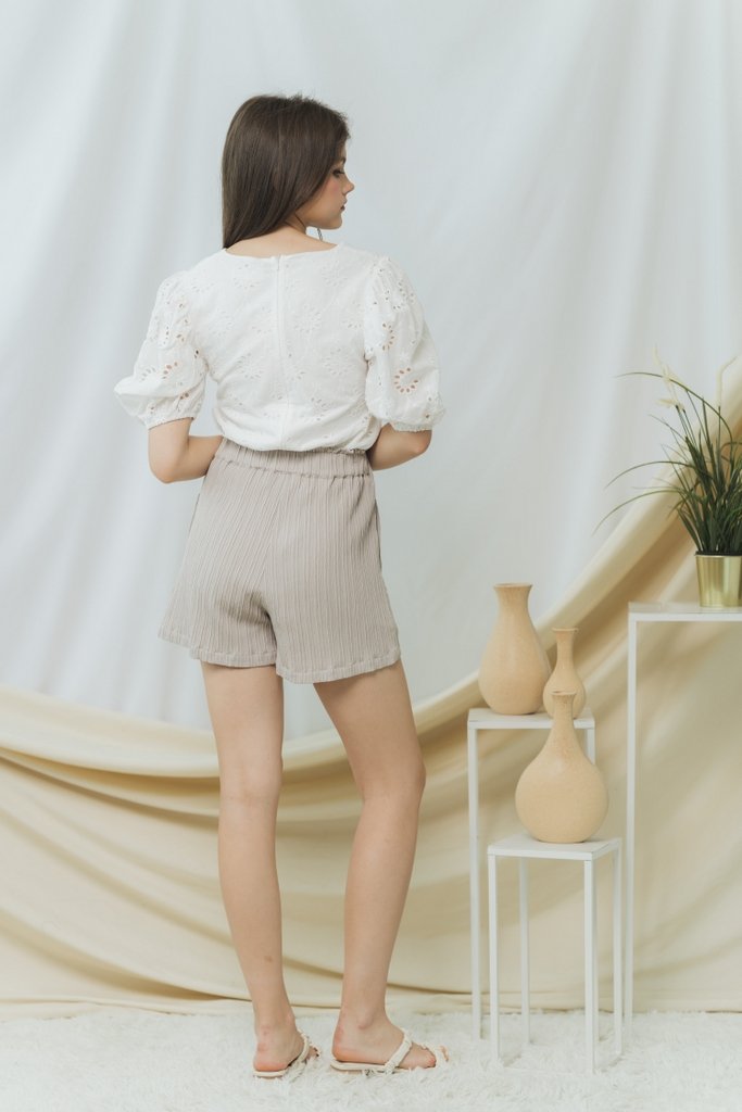 Cindy Textured Ribbon High Waisted Short in Sand
